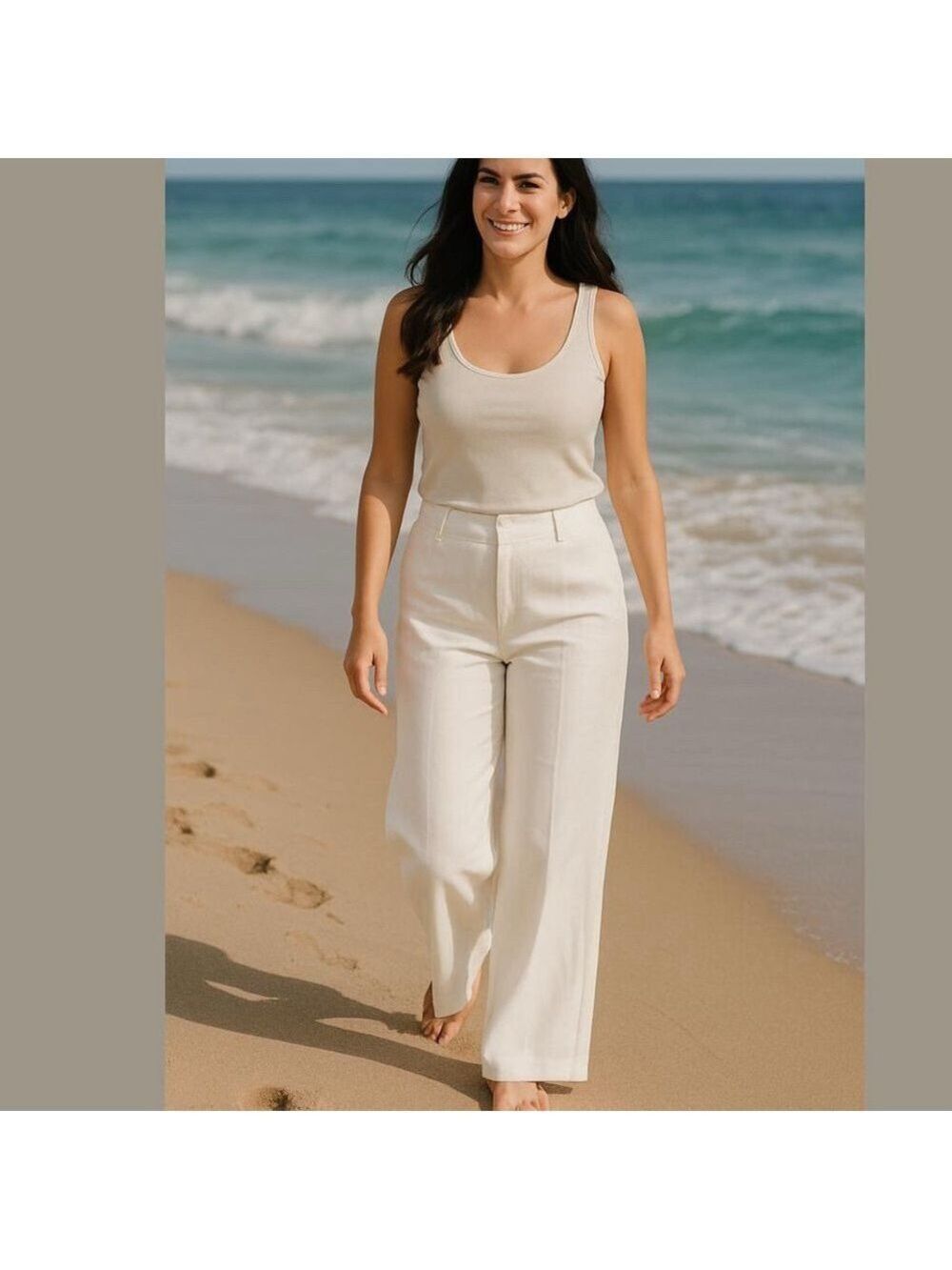 NWT 90s LOUBEN LINEN & COTTON LINED WHITE WIDE LEG PANT COASTAL LUXURY SZ 16